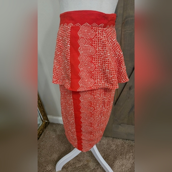 Anthropologie PLENTY by Tracy Reese Silky Broken Levels Skirt In Red/white.Sz 0 - Picture 12 of 13